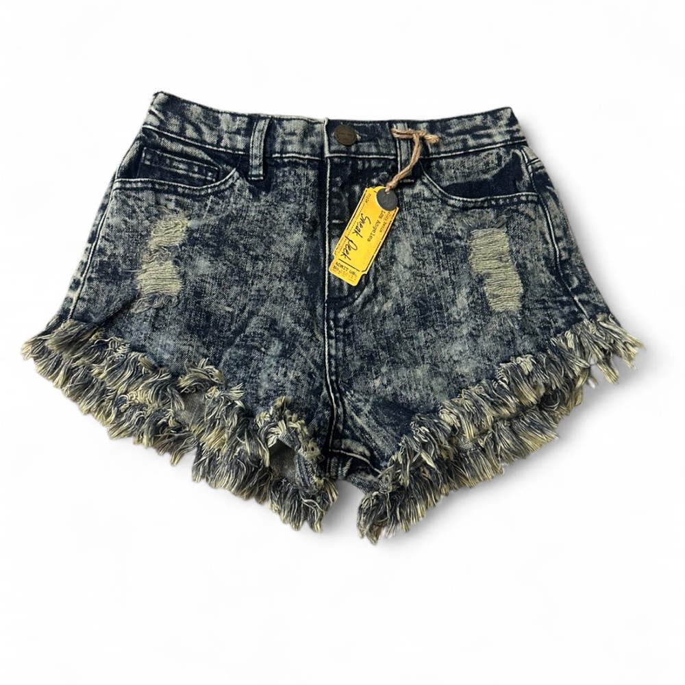 Acid Washed Fringe Jean Shorts